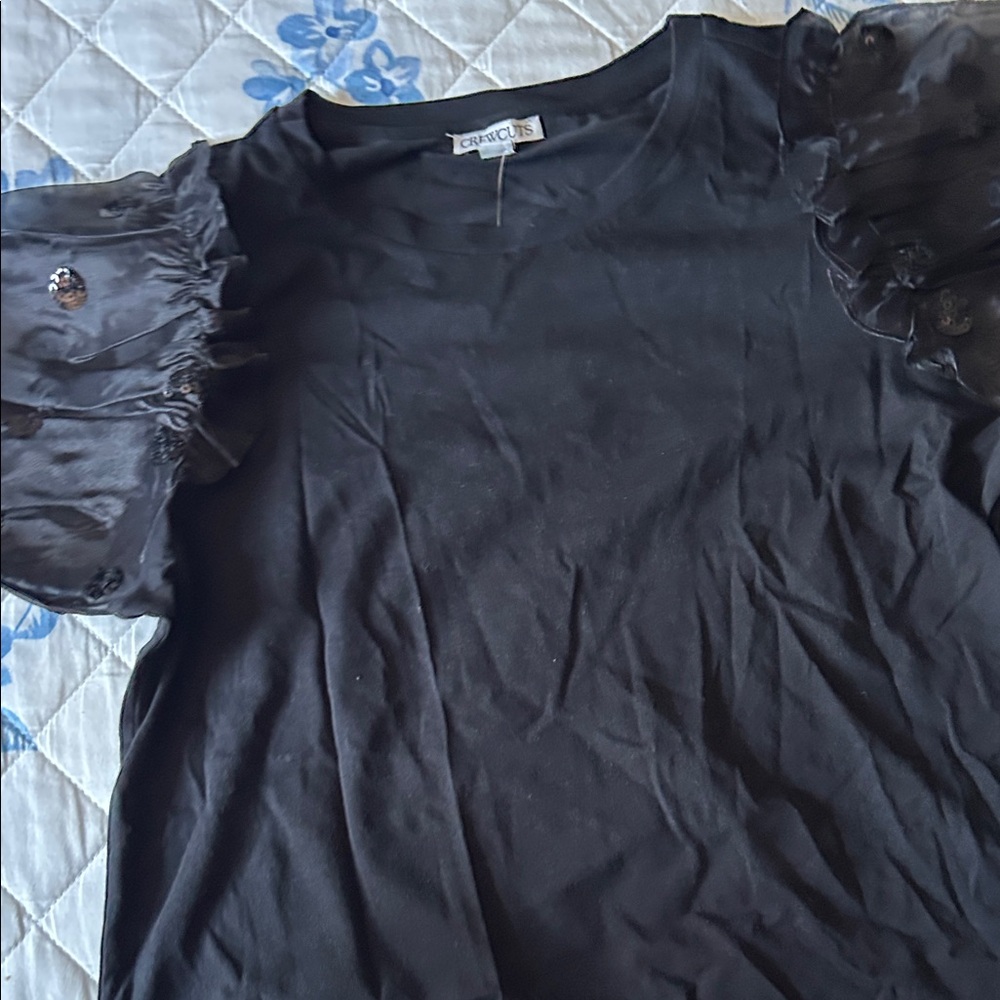 Chicwish Black Top with Sheer Ruffled Sleeves